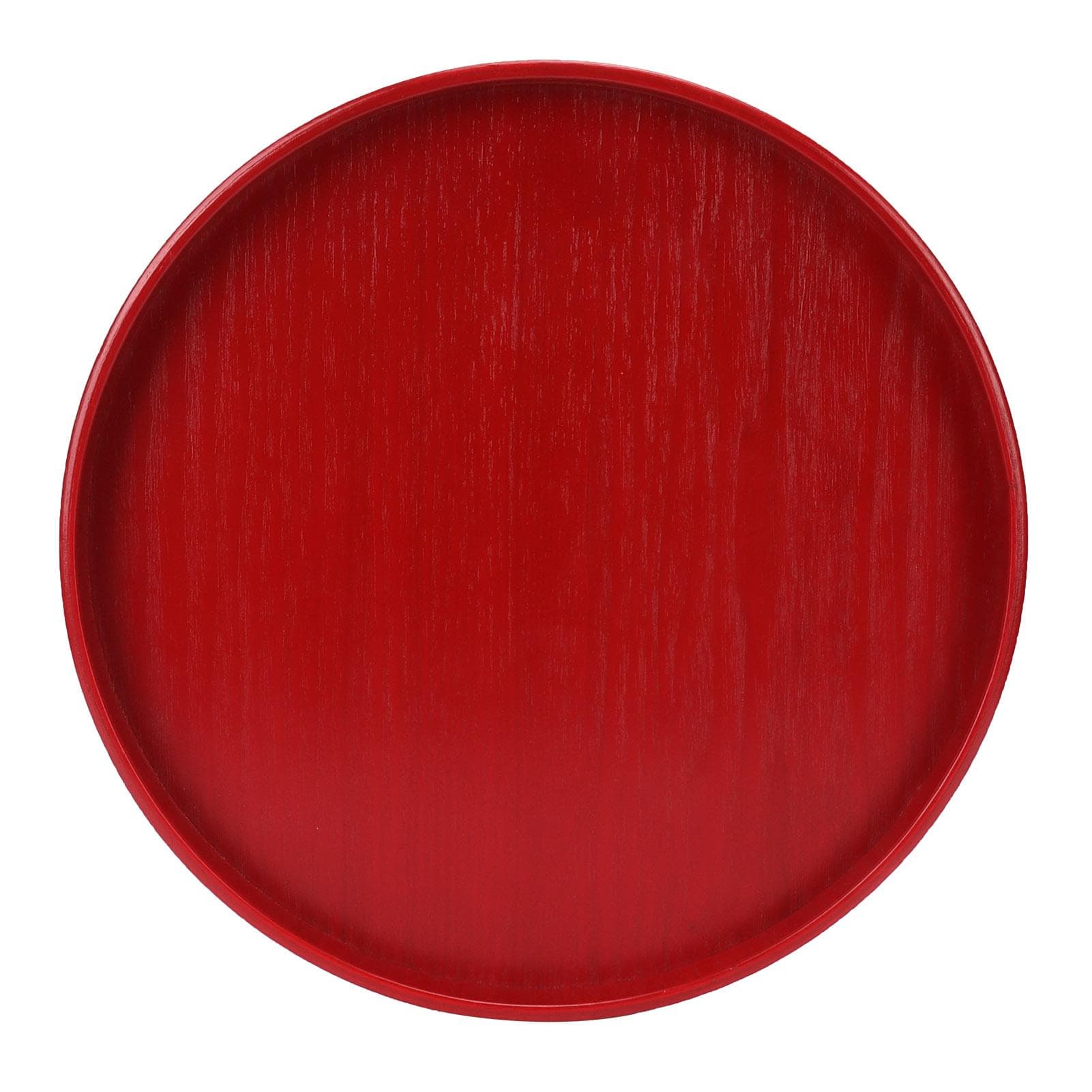 Red Round Wooden Plate Food Grade Fruit Cutlery Tray for Kitchen Home Restaurant24cm 24cm / 9.4in