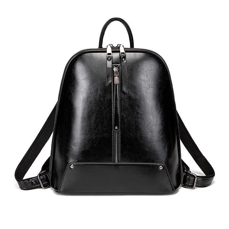 Casual Backpack Fashion Spring Summer Retro Oil Wax Leather Backpack Large Capacity Travel Bag black