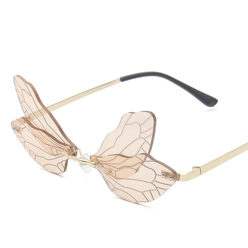 Trendy Rimless Sunglasses Vintage Dragonfly Wings Unisex Fashion UV Protection As Picture