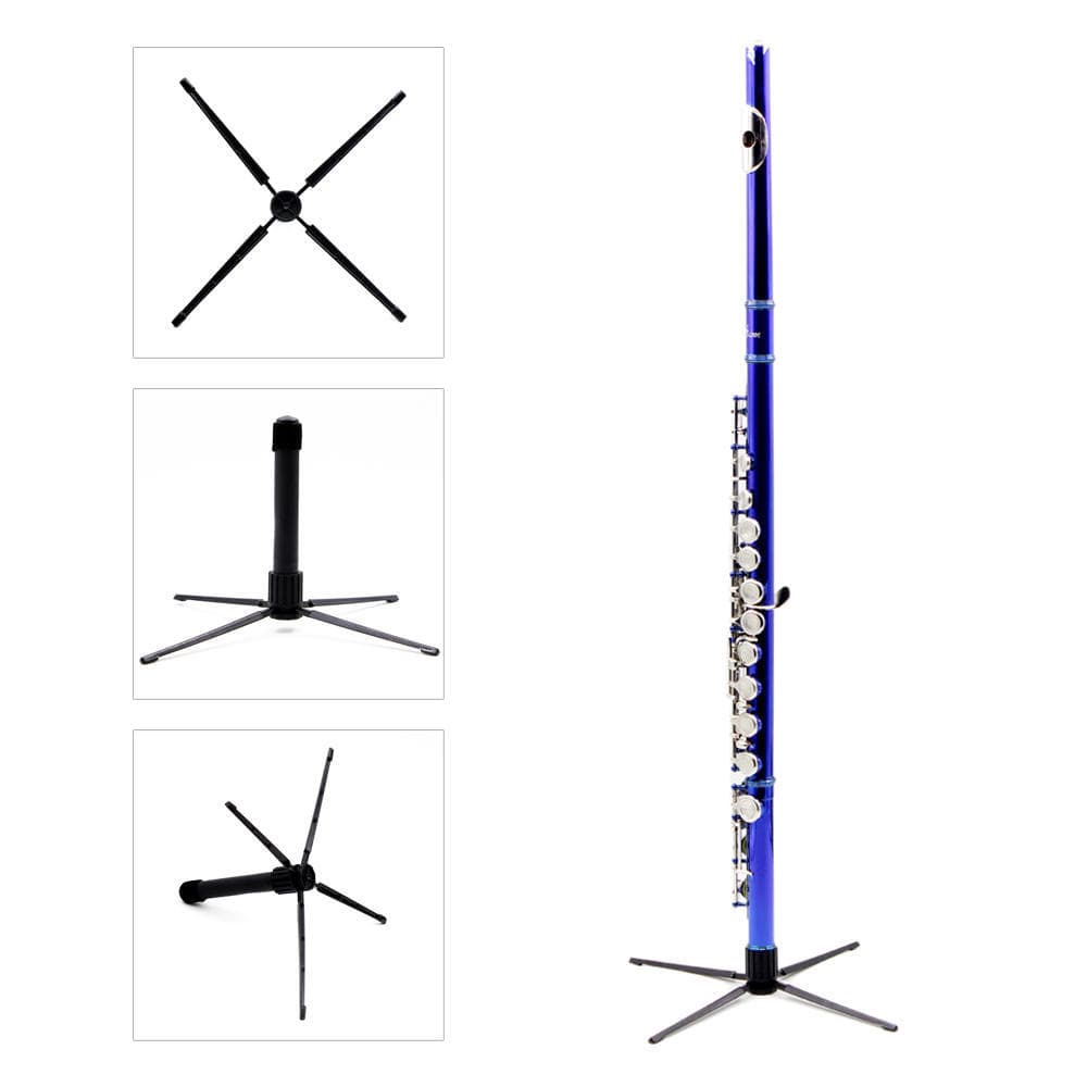 Western Concert Flute Tripod Holder Stand with 4 Metal Legs Detachable Portable Foldable black