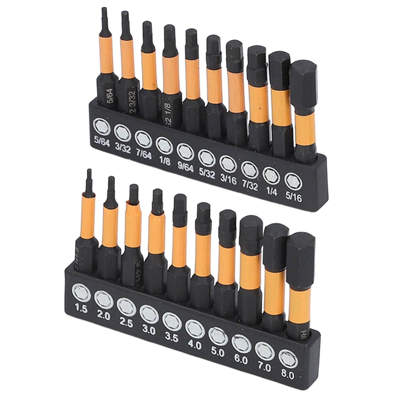 20 Pieces Hex Bits with 14in Shank Metric Imperial Magnetic Alloy Steel Bit Set for Screwdriver