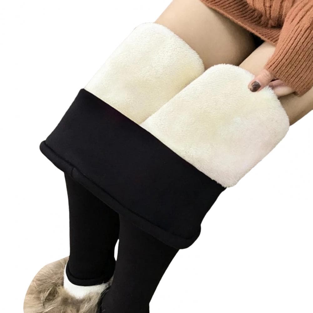 Winter Women Pants Thick Fleece Elastic Skinny High Waist Soft Tummy Control Solid Color Windproof Thermal Lady Leggings Long Tr S black