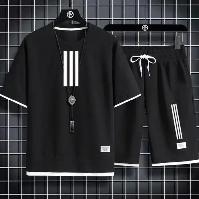 Adida New Man Tracksuits 2 Piece Short Sleeve Suits Printing T-shirt +sweatpants Sets Sutdent Casual Summer Sport Clothes XXL