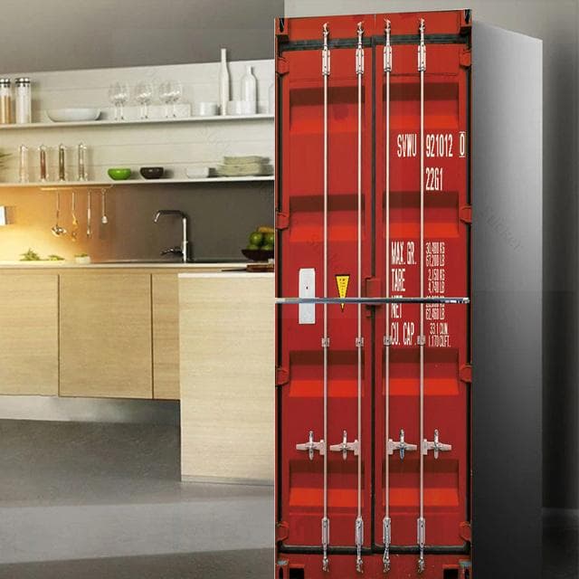 Red Yellow Blue Phone Booth Police PVC Refrigerator Door Sticker Waterproof Self-adhesive Poster Fridge Wallpaper Decor Decals 60x150cm(1 pcs)
