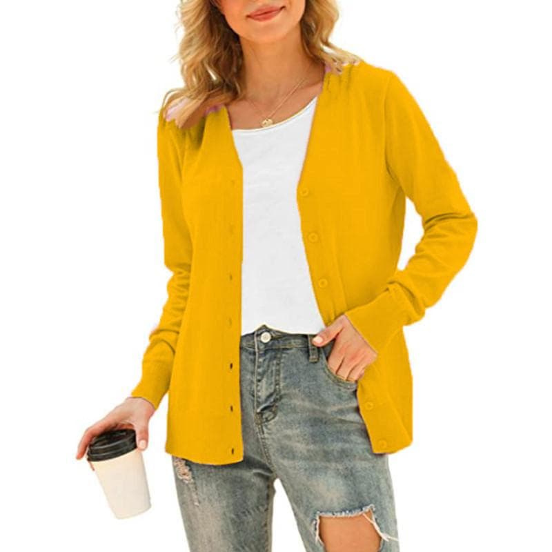 Women's Basic Long Sleeve Button Front Cardigan Sweater Knit Coat Tops Outerwear XXXL yellow