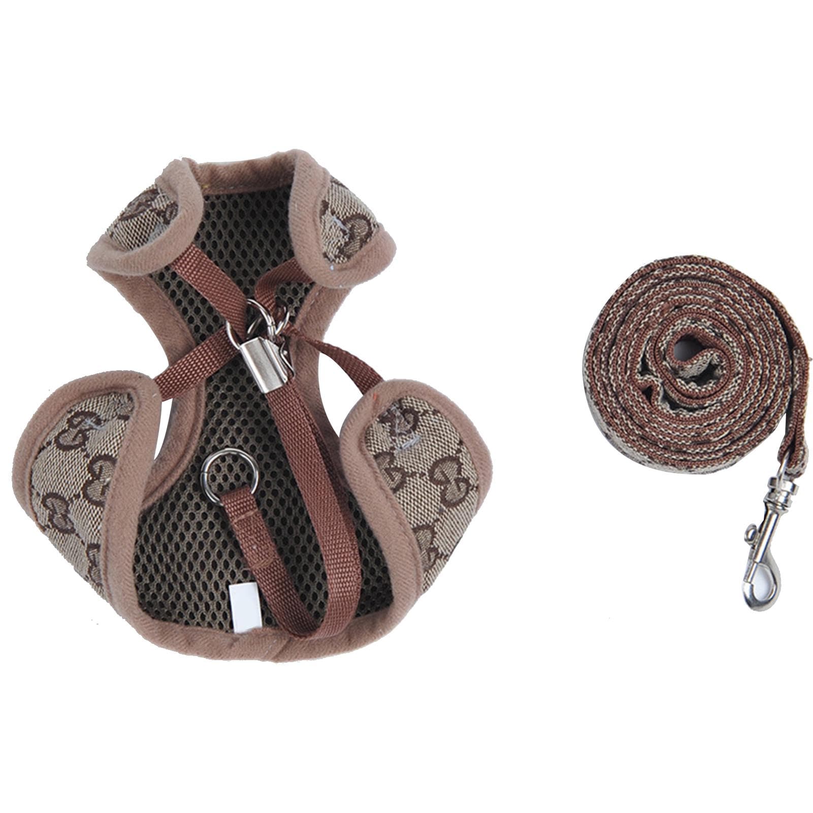 Pet Harness Leash Polyester Adjustable Breathable Escape Proof Dog Vest Harness Leash for Cats Dogs L(90g/3.2oz) khaki