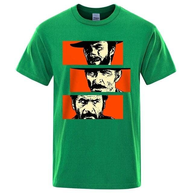 The Good the Bad and Ugly Blondie Angel Eyes Tuco Cowboy T Shirt Men Women Il buono brutto cattivo Oversized Cotton Tee shirt M green