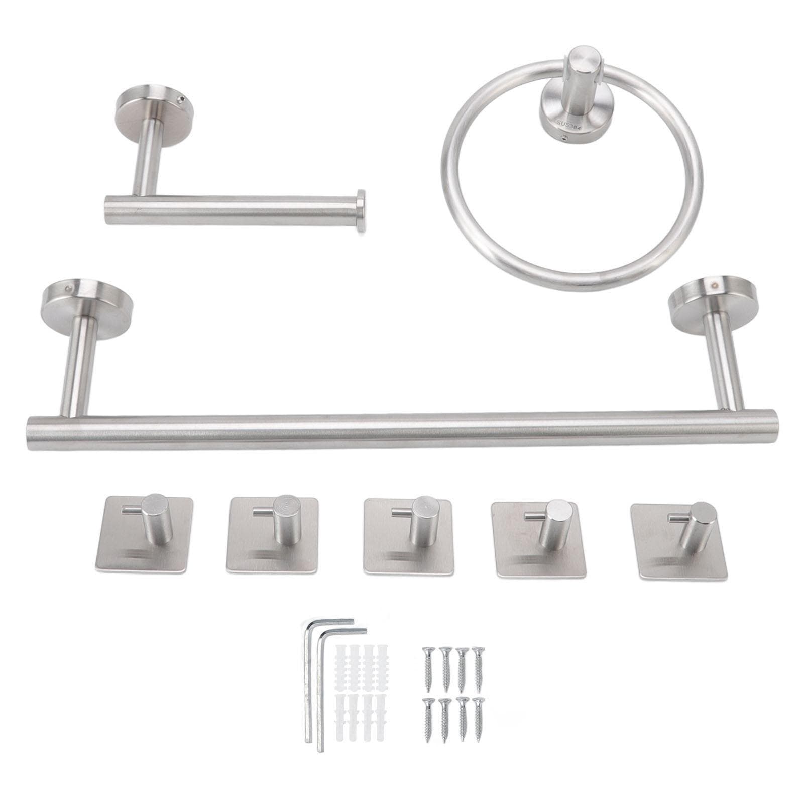 Bathroom Hardware Set with Towel Rings Towel Bar Tissue Holder 5 Hooks 304 Stainless Steel Bathroom