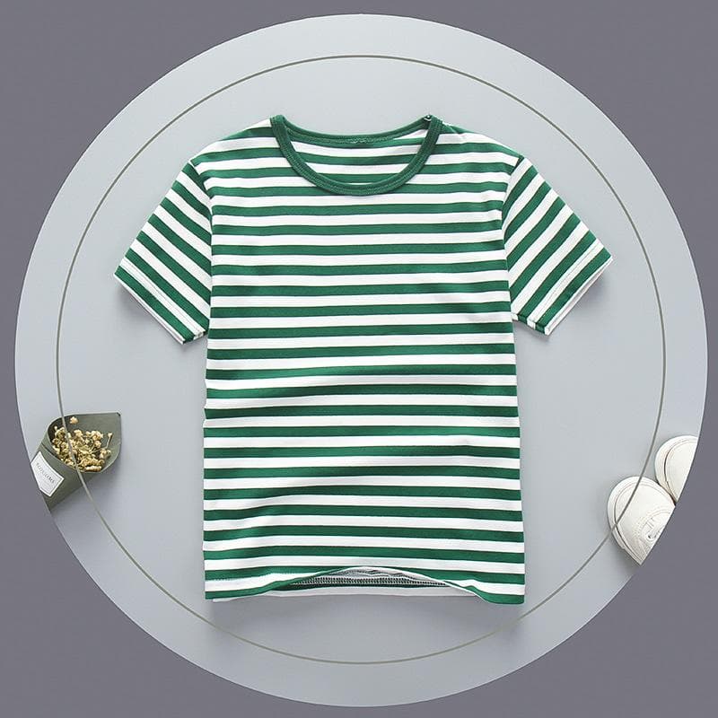 Summer Children's Round Neck Short-sleeved Pure Cotton Striped T-shirt Hot Weather Stretch 100cm green