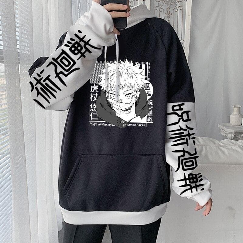 Japan Anime Jujutsu Kaisen Itadori Yuji Manga Hoodies Men Women Fashion Streetwear Winter Loose Casual Long Sleeve Sweatshrts XS black