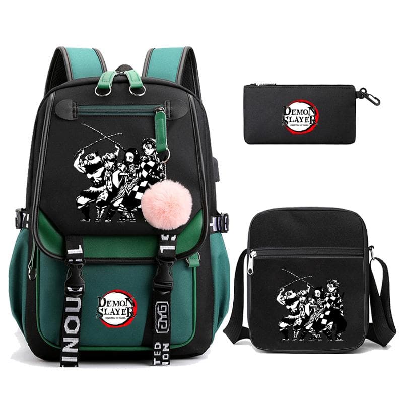 3Pcs/set Demon Slayer Kamado Nezuko Backpacks for Girls Anime School Bag Teenager Student Canvas Laptop Back Pack Women Rucksack