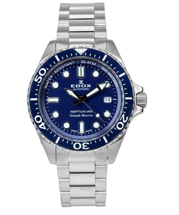 Edox Neptunian Grande Reserve Blue Dial Automatic Diver's 80801 3BUM BUIN 300M Men's Watch blue