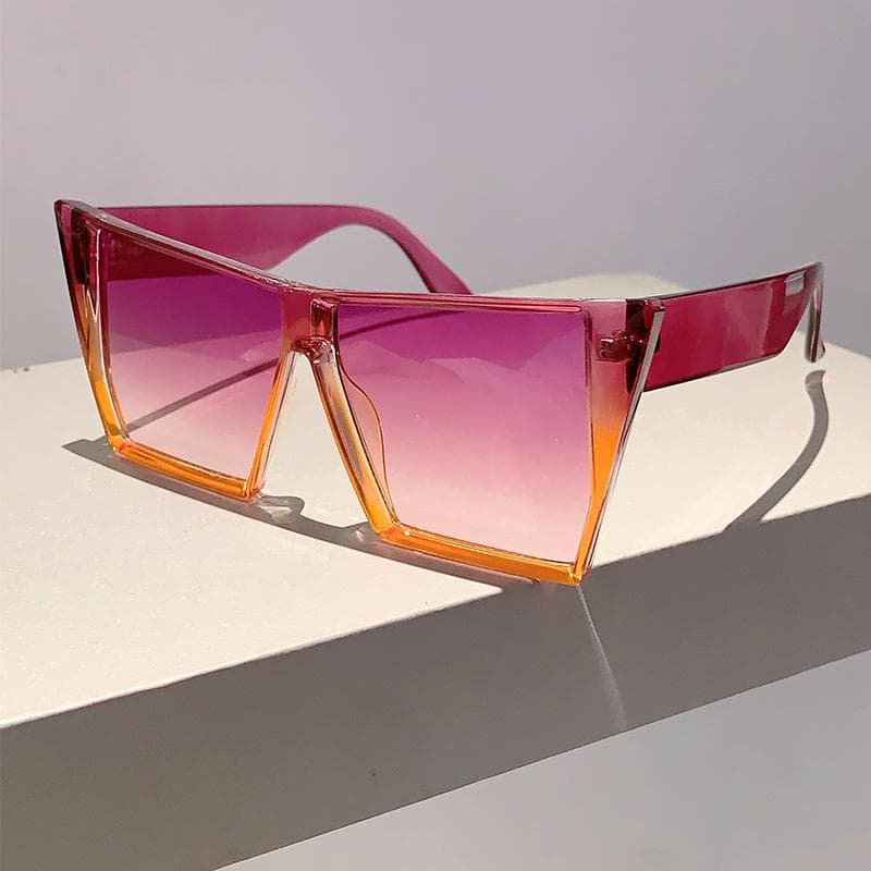 KAMMPT Vintage Cat Eye Sunglasses Women Oversize Gradient Beach Sun Glasses Fashion Leopard Decor as picture shows