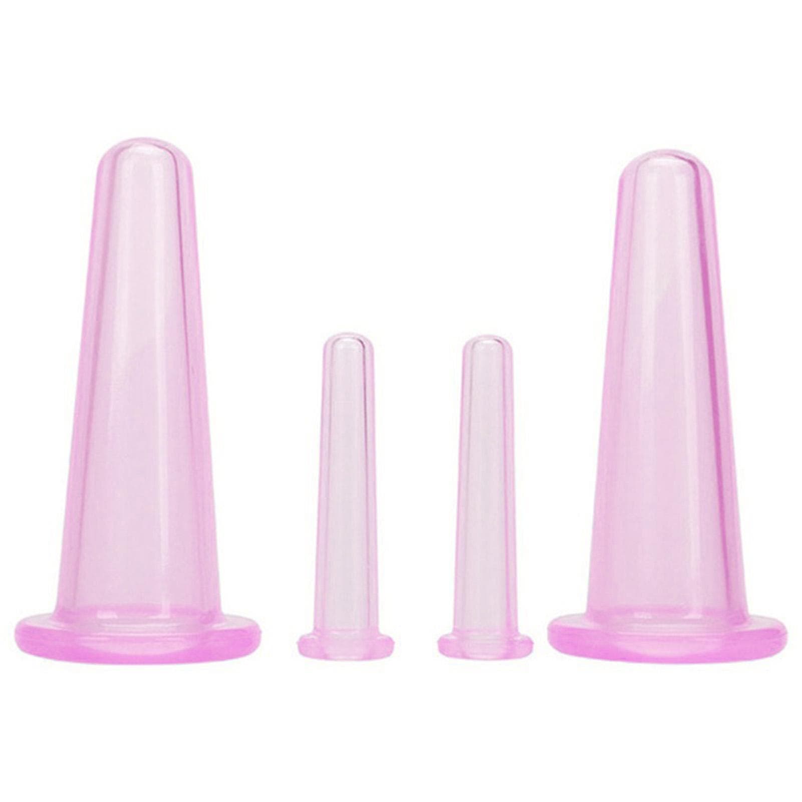 4Pcs Silicone Facial Massage Cups Cupping Device, Facial Cupping Set Silicone Cups, Face and Eye pink