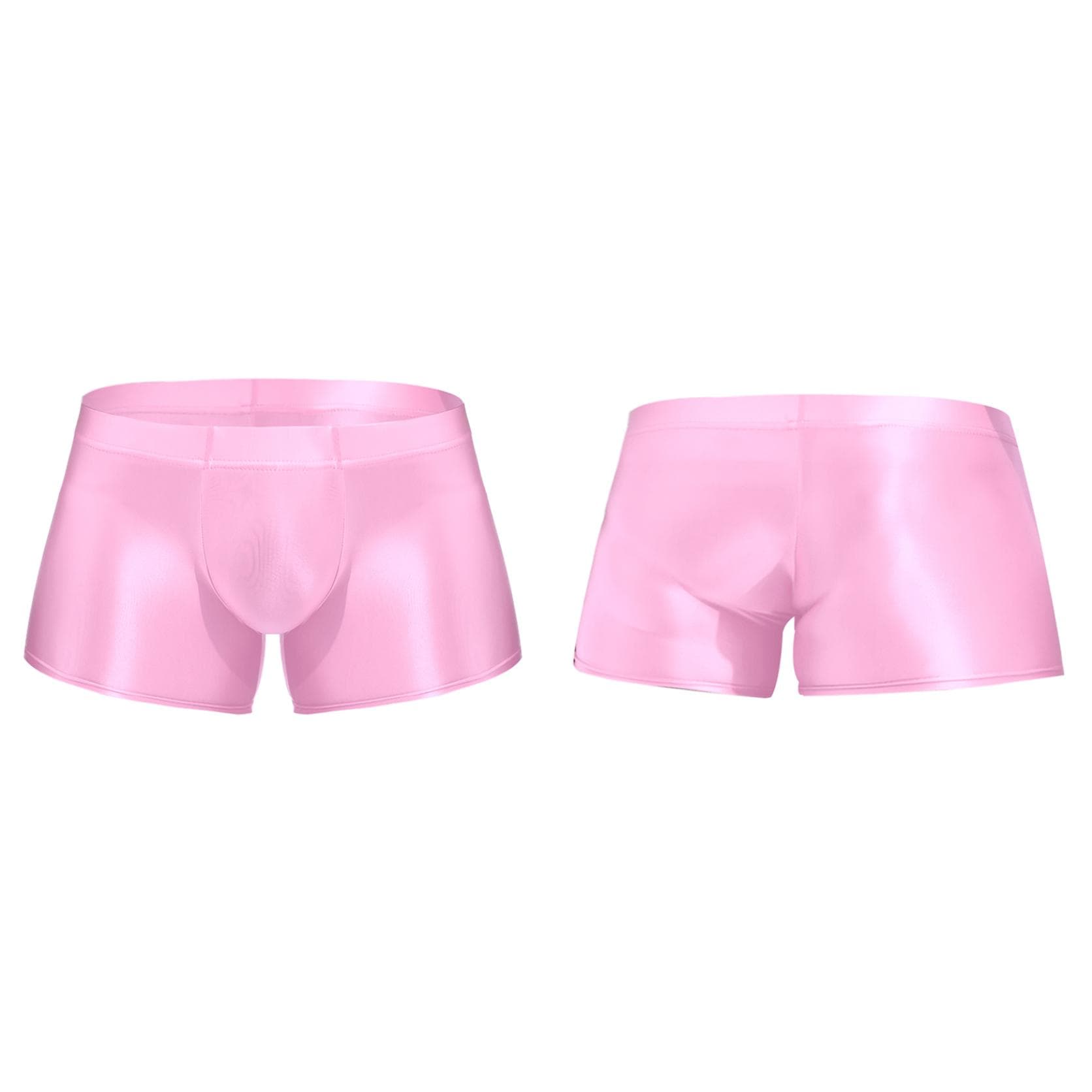 Men Low Rise Glossy Boxer Shorts Bottoms Swimwear Underwear Low Rise Underpants Swim Trunks L pink
