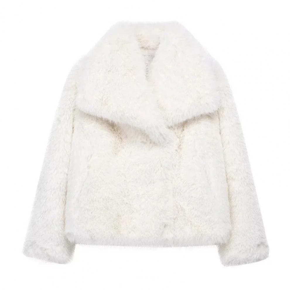 Lady Thick Jacket Faux Fur Women's Jacket with Turn-down Collar Cozy Outerwear for Wear Celebrity Style Warm Coat for Outdoor M ivory