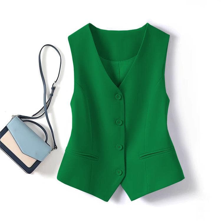 Women's Grey Slim Fit Suit Vest – Short Camisole Gilet for Spring/Autumn 2025 S green