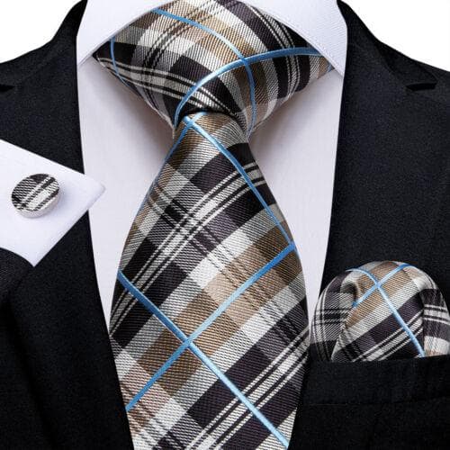 198 Colors Mens Silk Tie Black Blue Red Necktie Hanky Cufflinks Wedding 3PCS Set N-0382