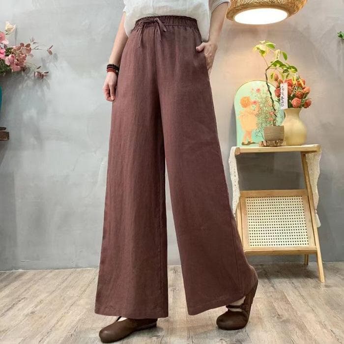 Cotton and Linen Pants Women's High-waisted Loose Pants Casual Pants Tethered Elastic Waist Summer Thin Trousers New 5XL dark brown