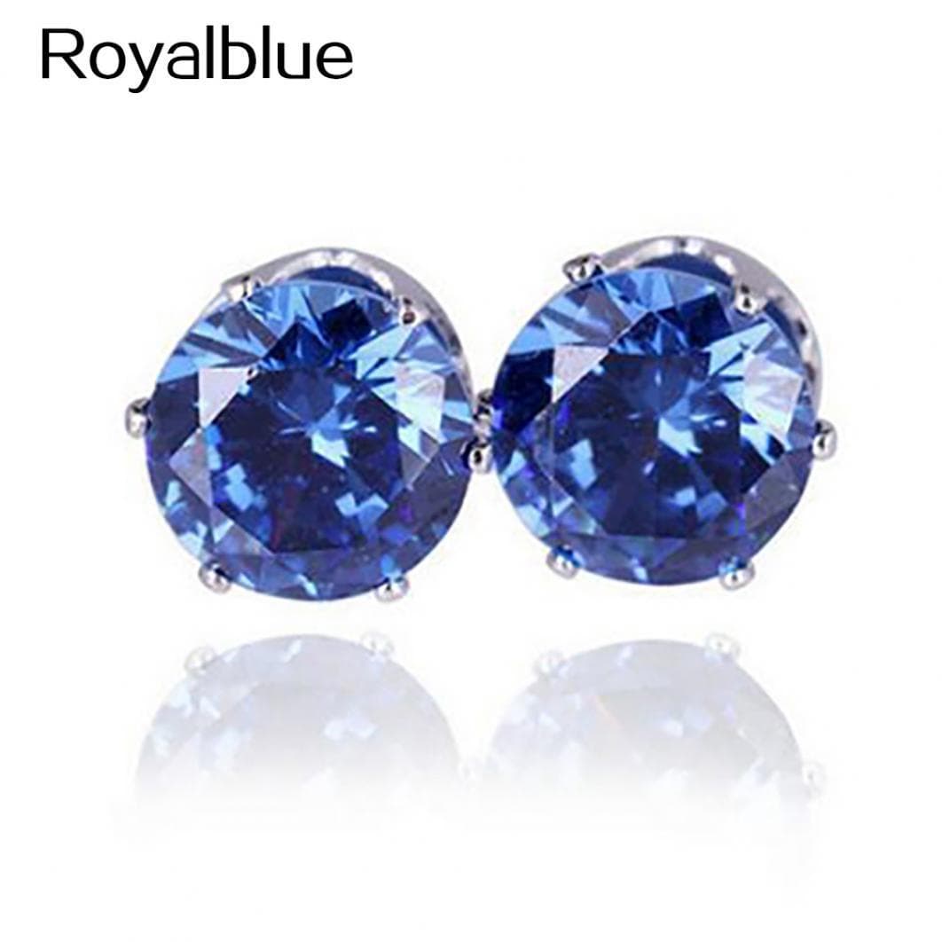 Unisex Fashion Elegant Sparkling Round Ear Studs Earrings Jewelry royal blue