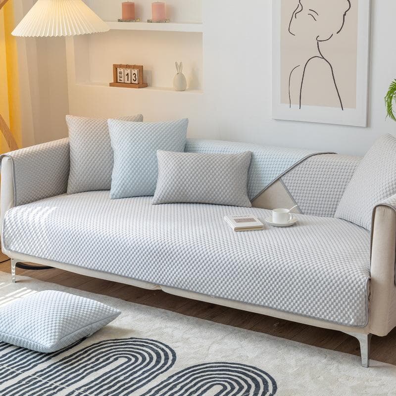 Summer New Ice Silk Sofa Cushion Solid Color Four Seasons Universal Cushion Living Room Dust and Non Slip Sofa Cover Cover Cloth 70x70cm 1pcs