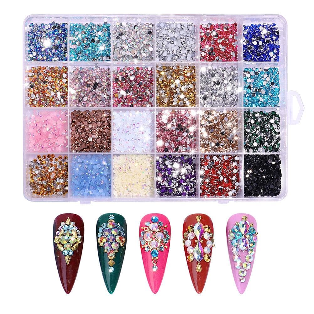 24 Grid Flat Resin Nail Rhinestones 3500 Pcs Nail  for Acrylic Nails Manicure DIY Nail Decorations