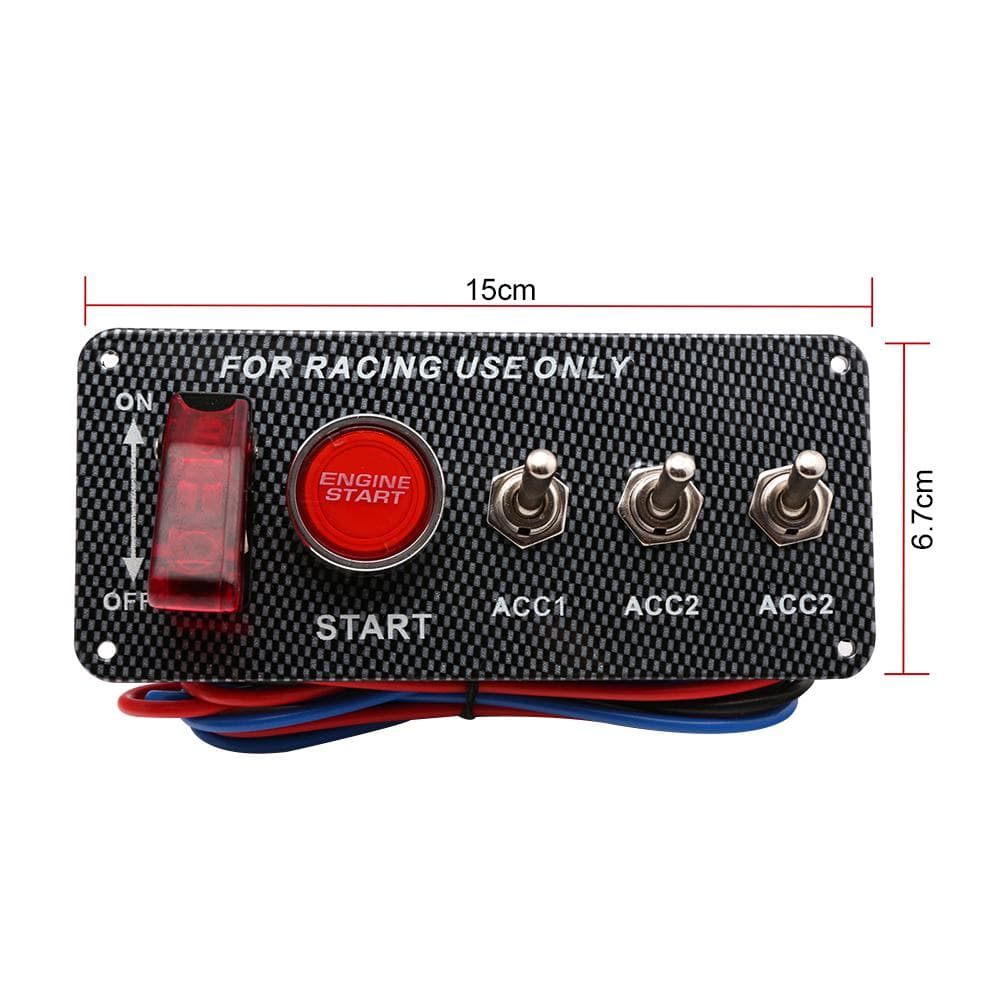 Carbon Fibre Panel Toggle Switch Ignition Engine Start Push Starter Button for Racing Car 12V/20A