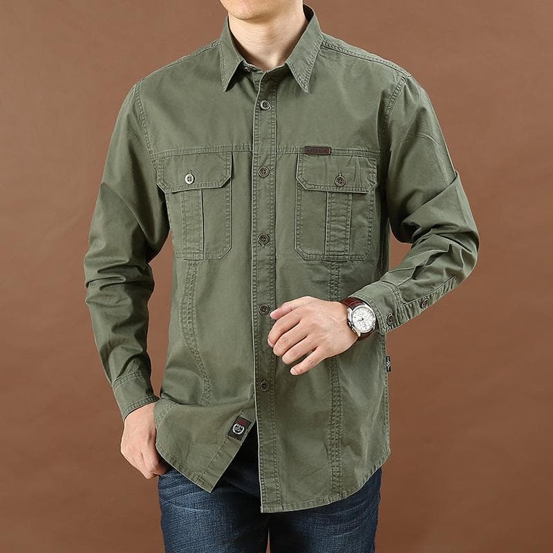 Summer Tactical Shirts Men Breathable Long Sleeve Work Cargo Shirts 4XL army green