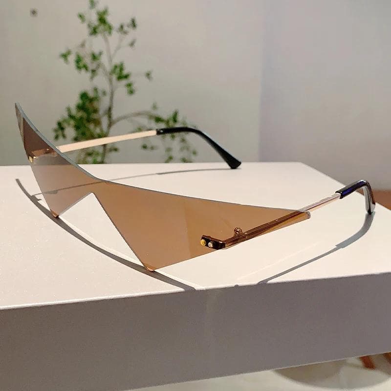KAMMPT Rimless Triangle Sunglasses Men Women Hip Hop Trendy Solid Color Outdoor Shades Fashion Brand Design Rave Sun Glasses as picture shows