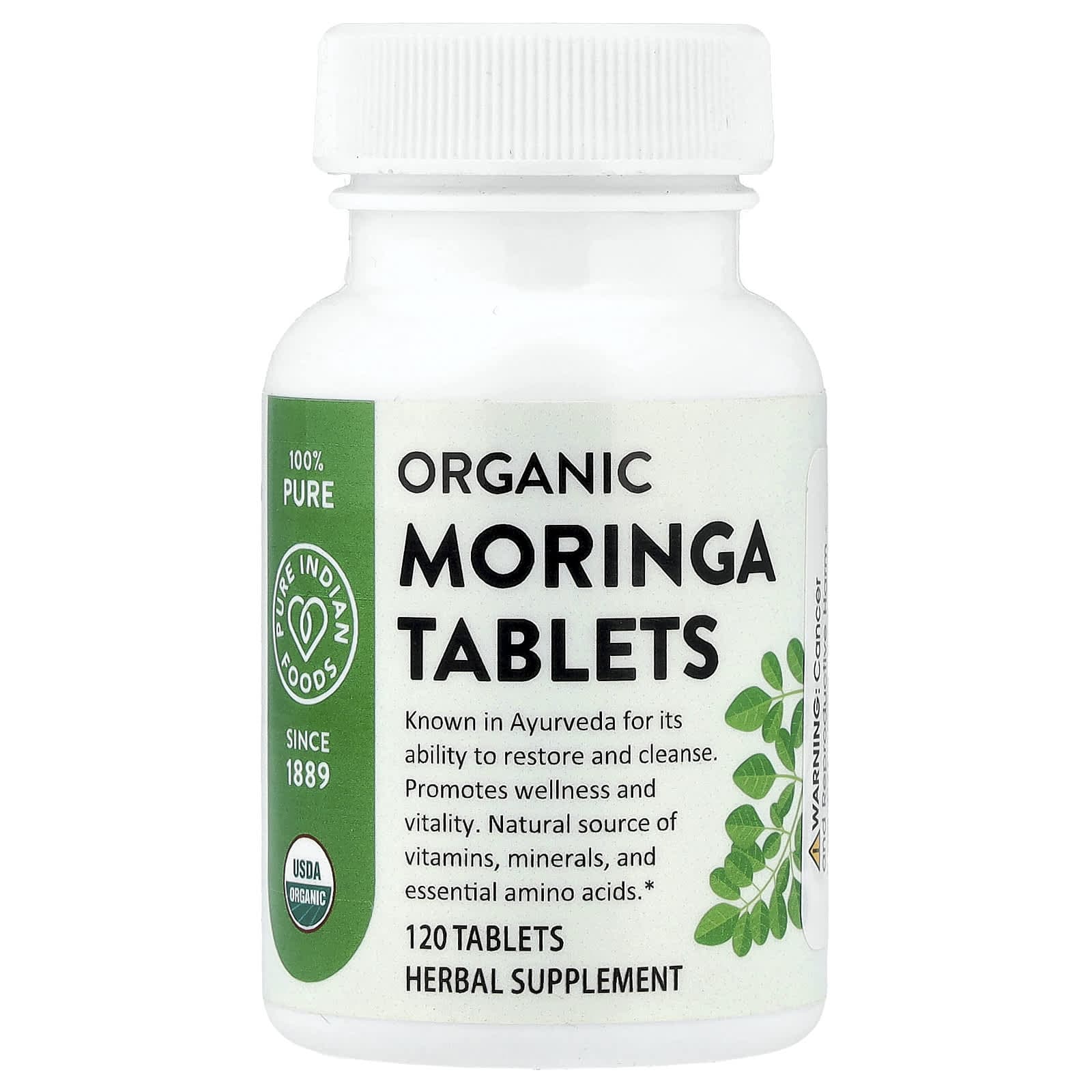 Pure Indian Foods, Organic Moringa Tablets, 120 Tablets (400mg per Tablet)