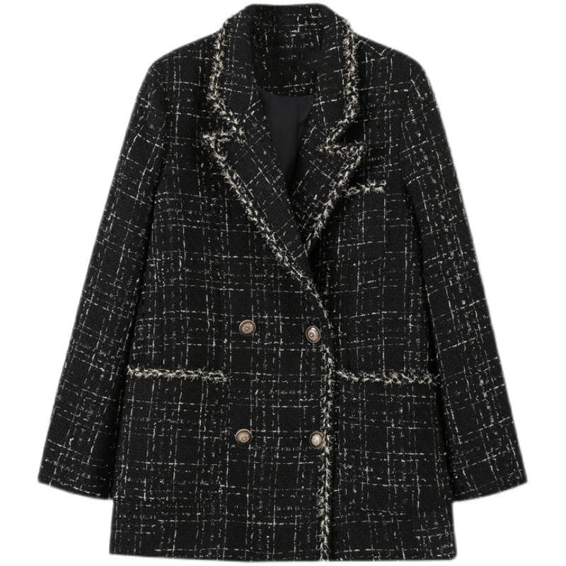 Autumn and Winter New Women's Loose Plaid Woolen Jacket Small Fragrant Tweed Celebrity Splicing Small Suit M