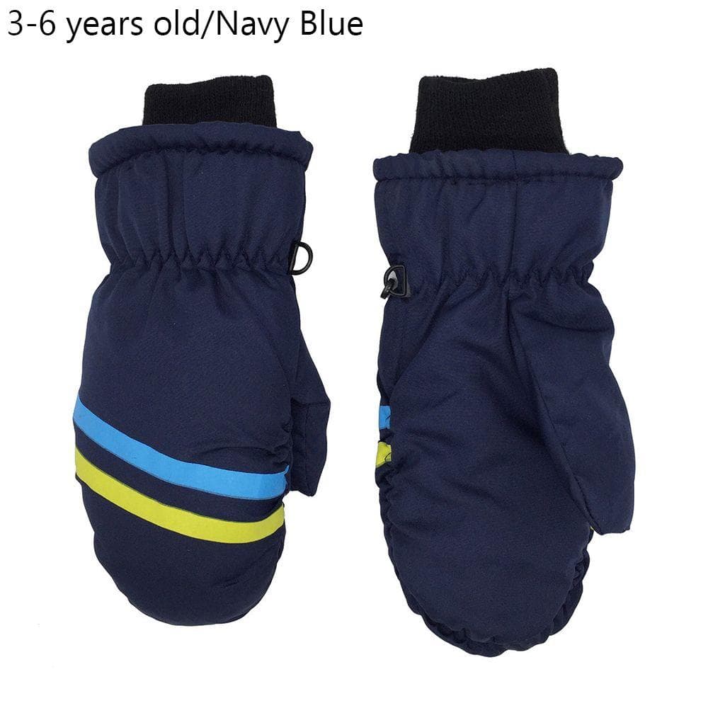 Warm Windproof Waterproof Long-sleeved Mitten Children Ski Gloves Outdoor Riding Snow Snowboard 3-6 years old navy blue