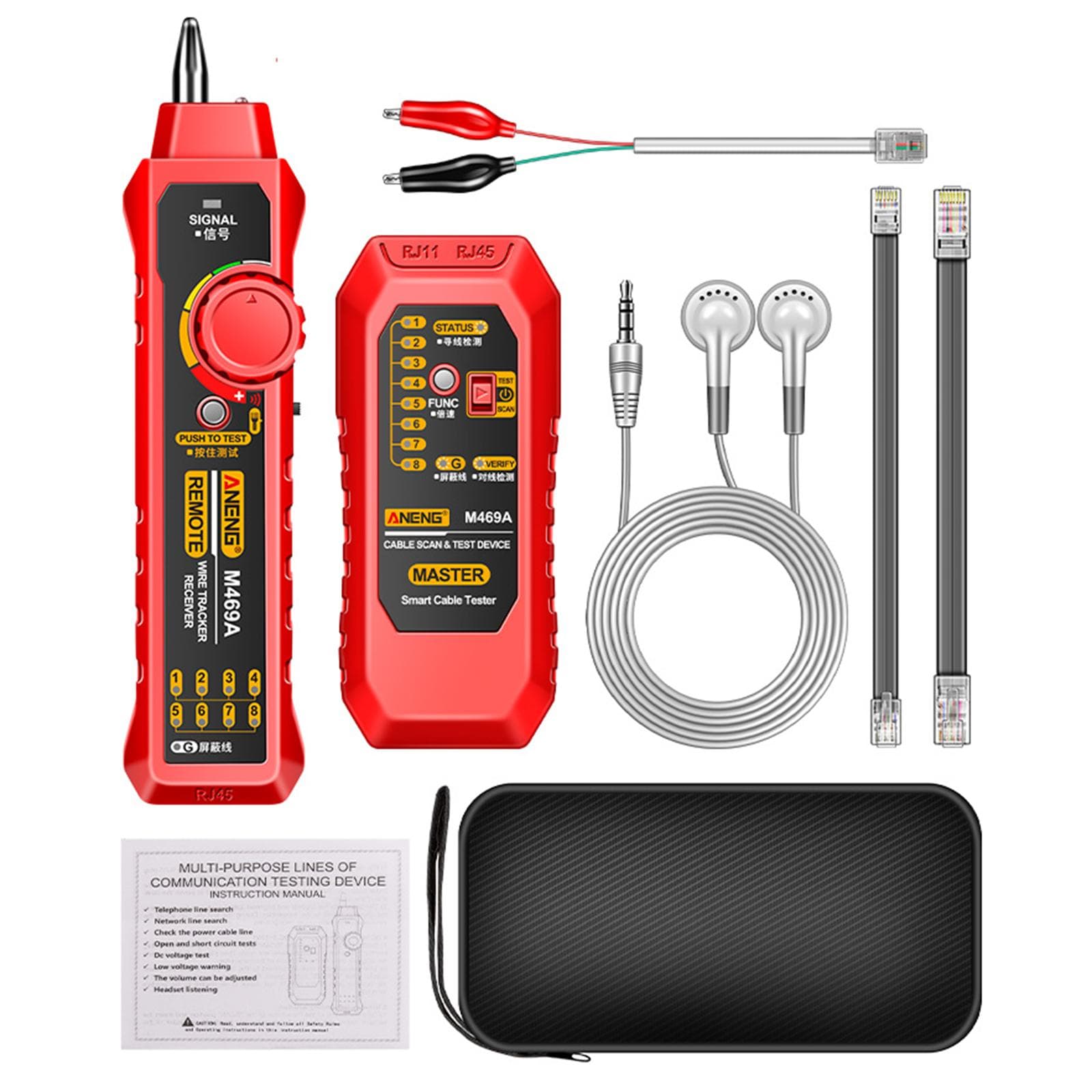ANENG M469A Network Cable Finder Multifunctional Cable Finder Anti-Interference Testing Instrument red