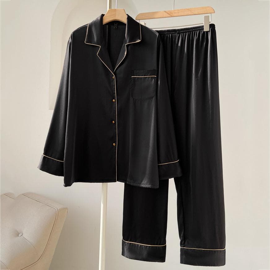 French Style Long Sleeve Trouser Suits Spring Autumn Couple Pajamas Set Sleepwear Lounge Wear Loose Satin Home Clothes Pijamas 2XL