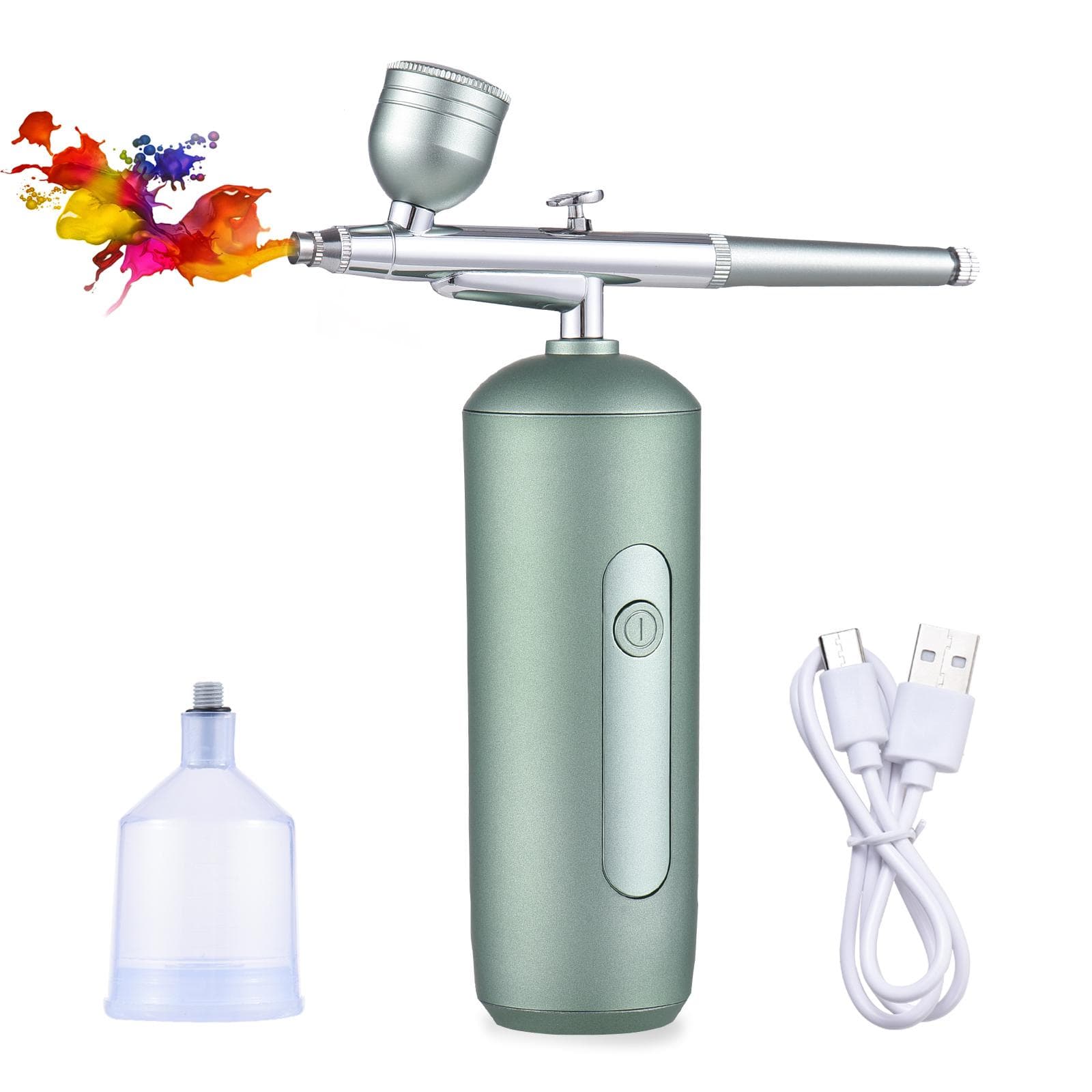 Portable Airbrush with Compressor Handheld Cordless Air Brush Pen Dual-Action 2-level Adjustable green
