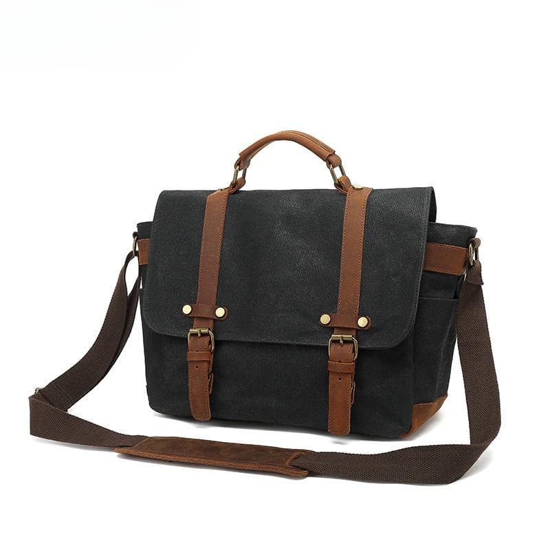 Canvas Laptop Bag Business Tablet Laptop Bag One-shoulder Waterproof Briefcase 15 inches. black