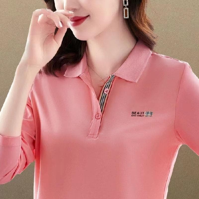Polo Neck Long-sleeved T-shirt Women's New Style Spring and Autumn Sports Loose Large-size Lapel Women's Top Base Shirt 5XL