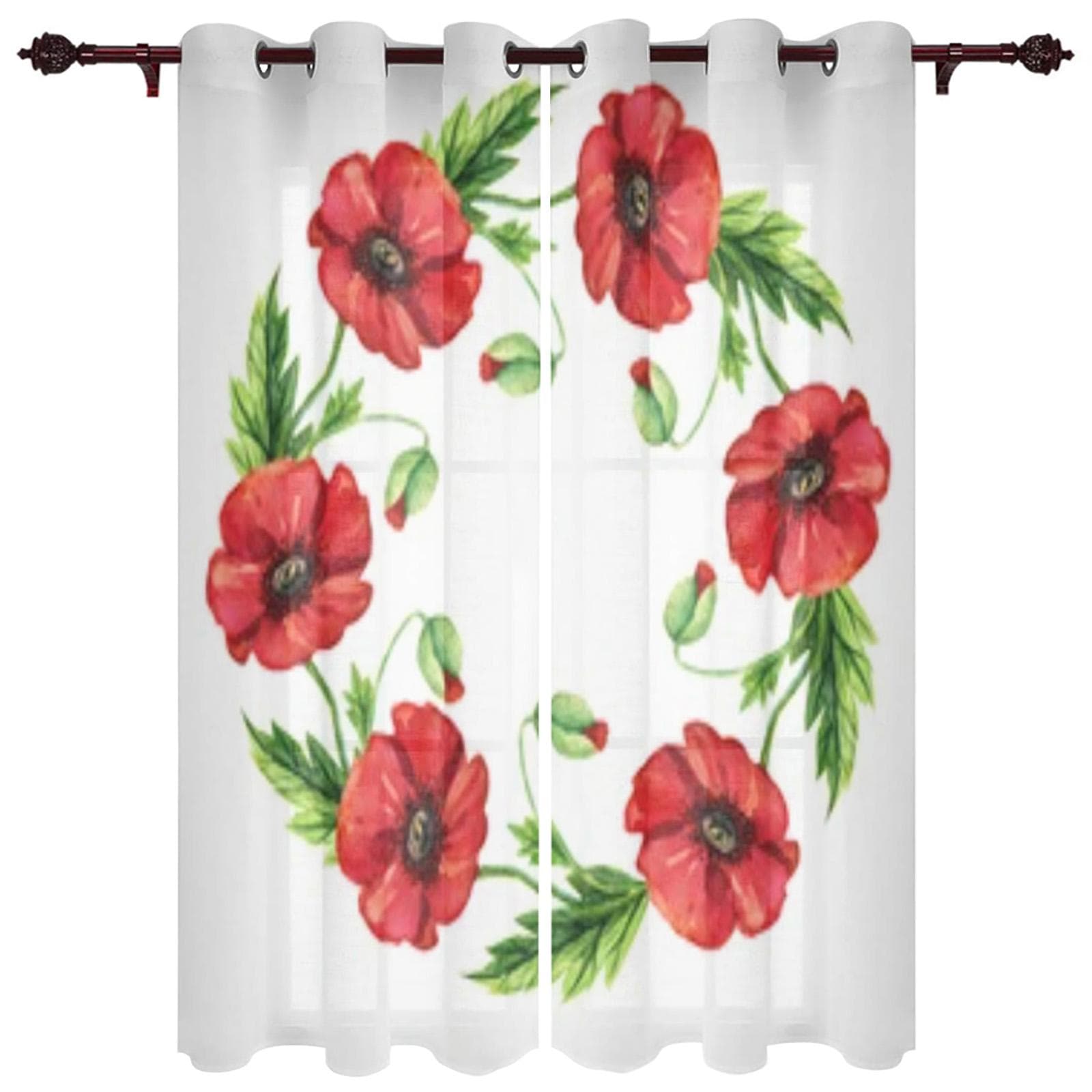 Flower Watercolor Window Curtain for Bedroom Living Room Backdrop Curtain Home Decor Kitchen Short Curtain 135W x 135H(cm)