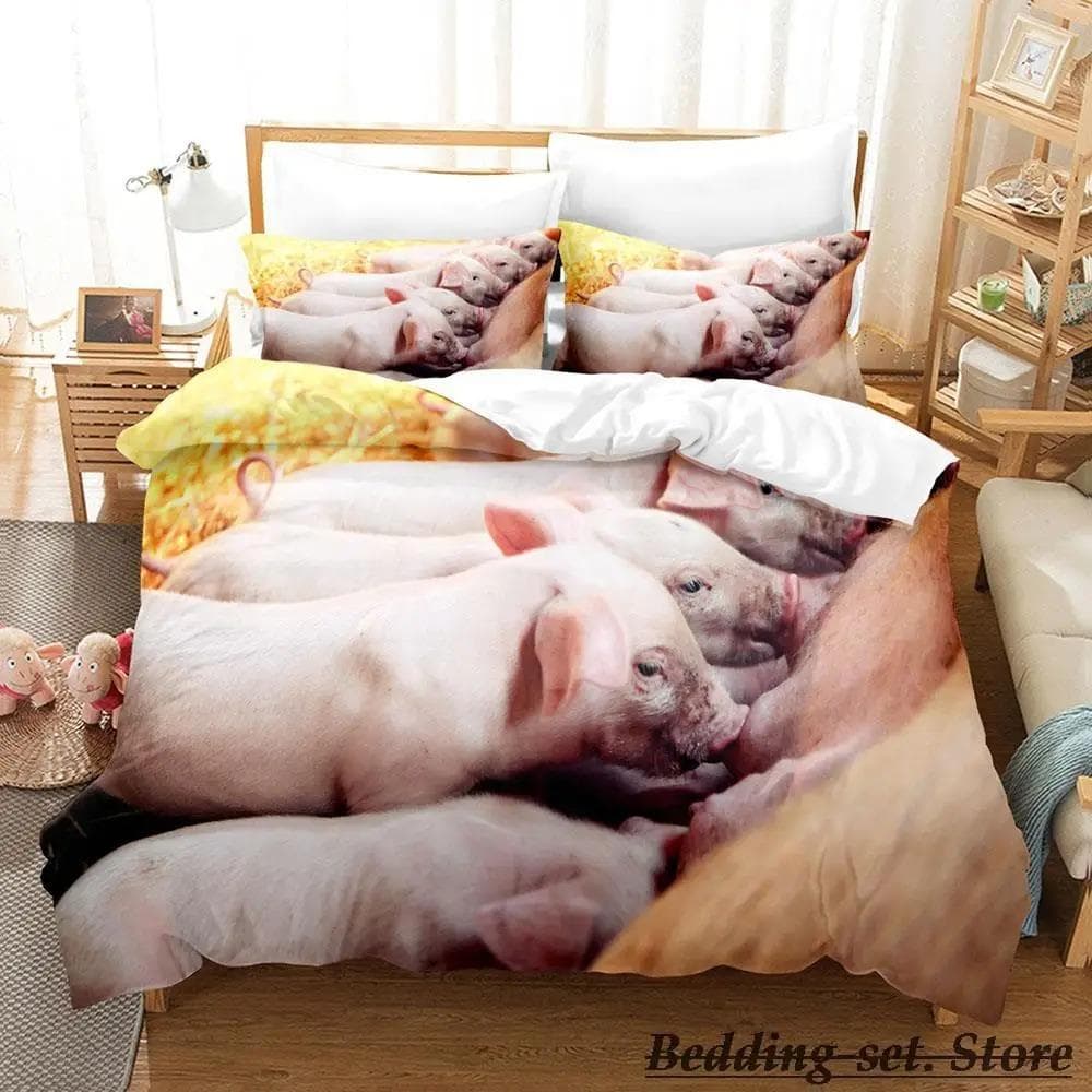 Funny Pig Bedding Set Single Twin Full Queen King Size Bed Set Aldult Kid Bedroom Duvetcover Sets Anime parure de lit Bed EU Double 200x200cm