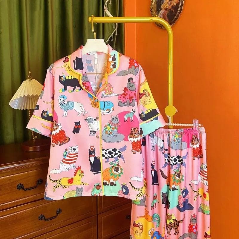 Ice Silk Pajamas Set Spring and Autumn Ice Silk Pajamas for Women Light Luxury Home Wear High-end Satin M pink