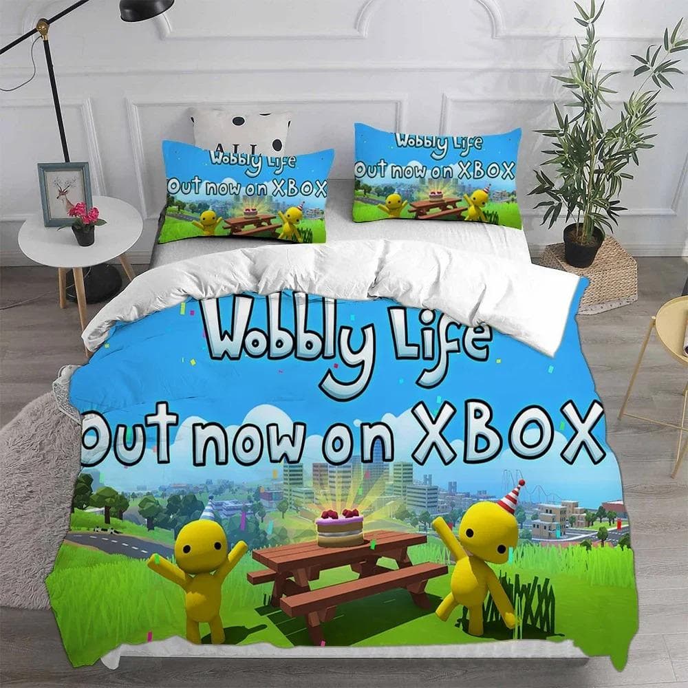 Wobbly & Life Single Bedding Set,Duvet Cover Comforter Bed Set Quilt Cover Pillowcase,King Queen Twin Size Boys Girls Adultse 228X228cm-3pcs
