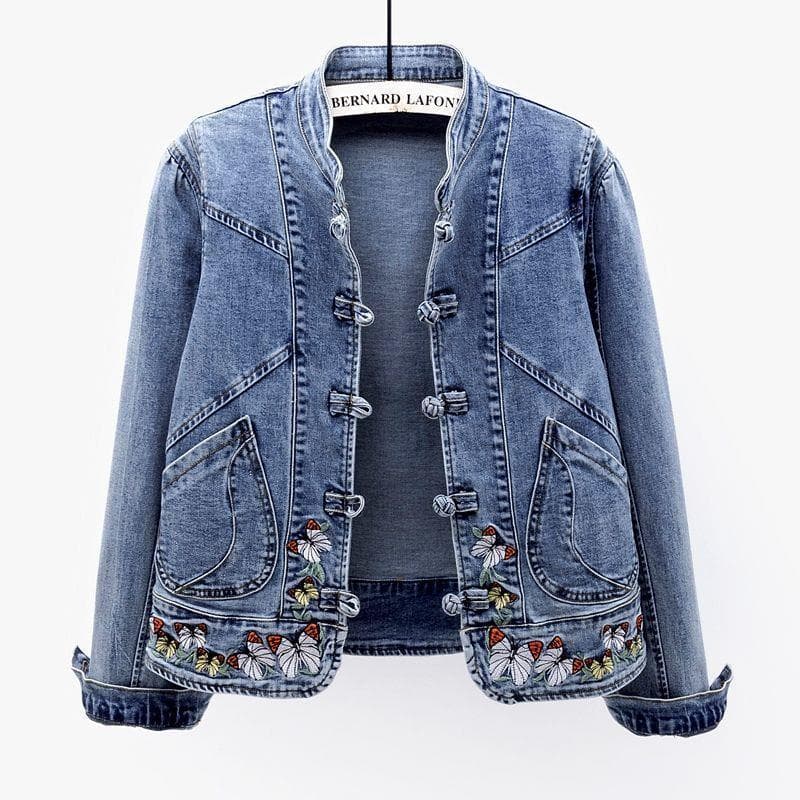New Coat Women's Short Versatile Retro Chinese Style Embroidered Elastic Jacket Slim Fit 3XL