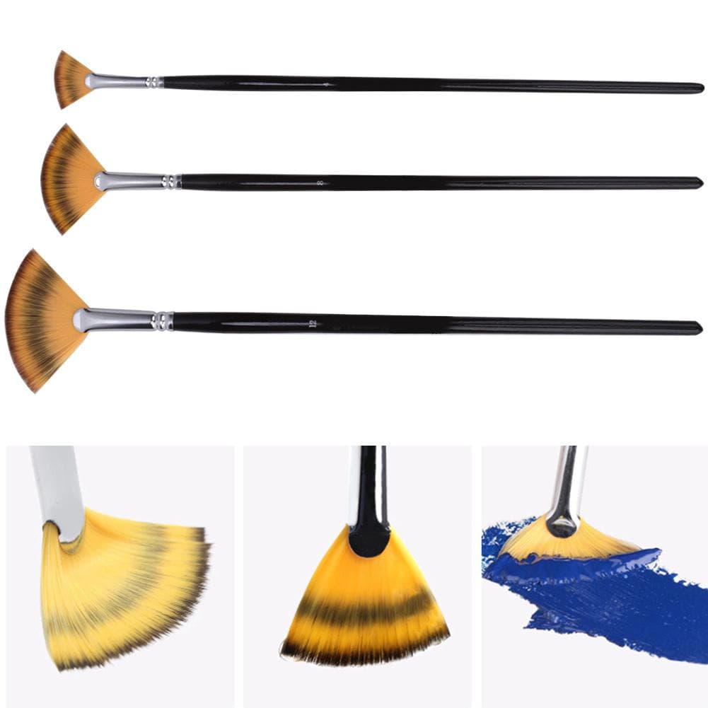 Painting Brush Nylon Hair Birch Handle Fan shape Gouache Watercolor Drawing Pen Art