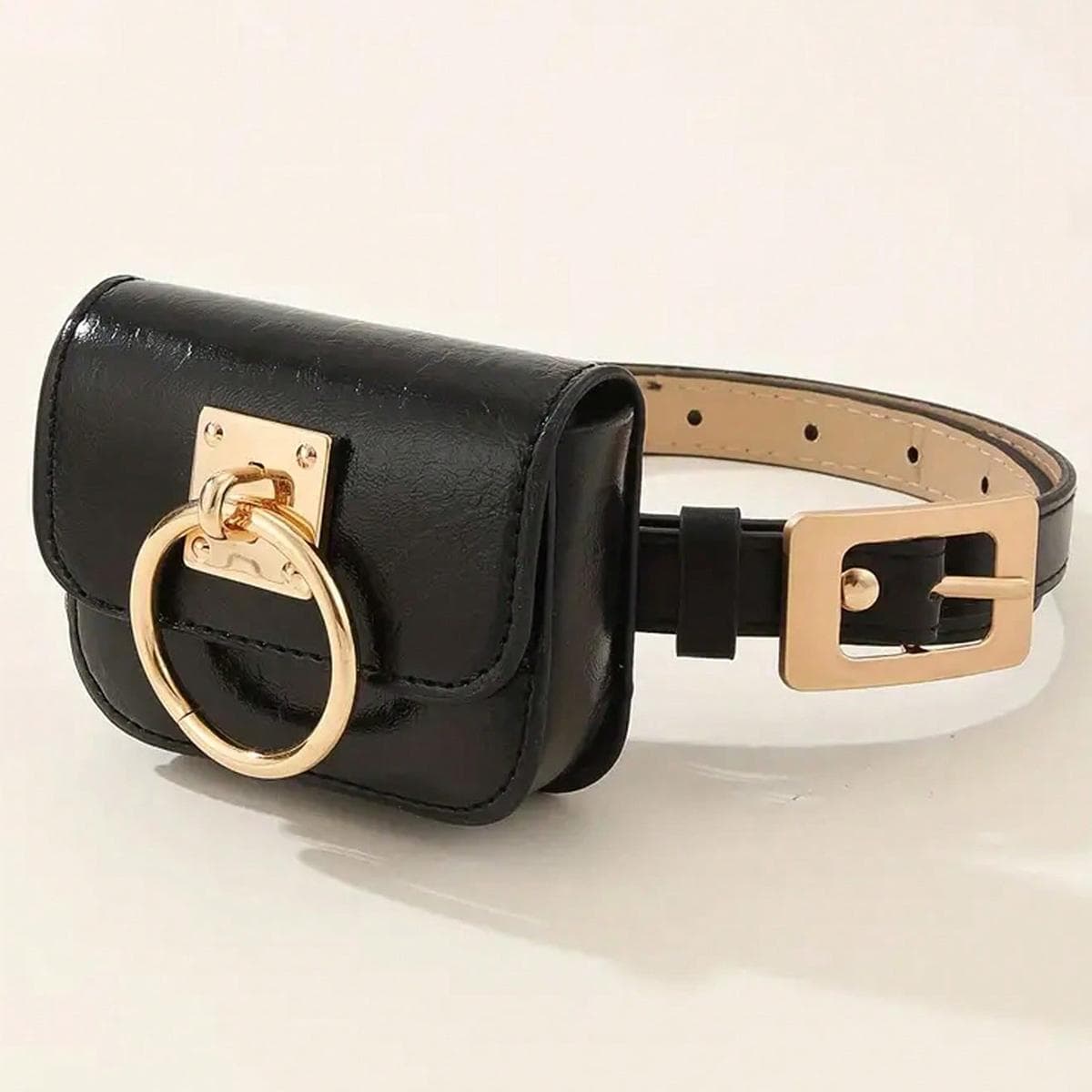 Vintage Belt Bag Gothic Fanny Packs For Women Punk Square Heart Metal Buckle Belts PU Leather Travel Waist Purse Female One Size black