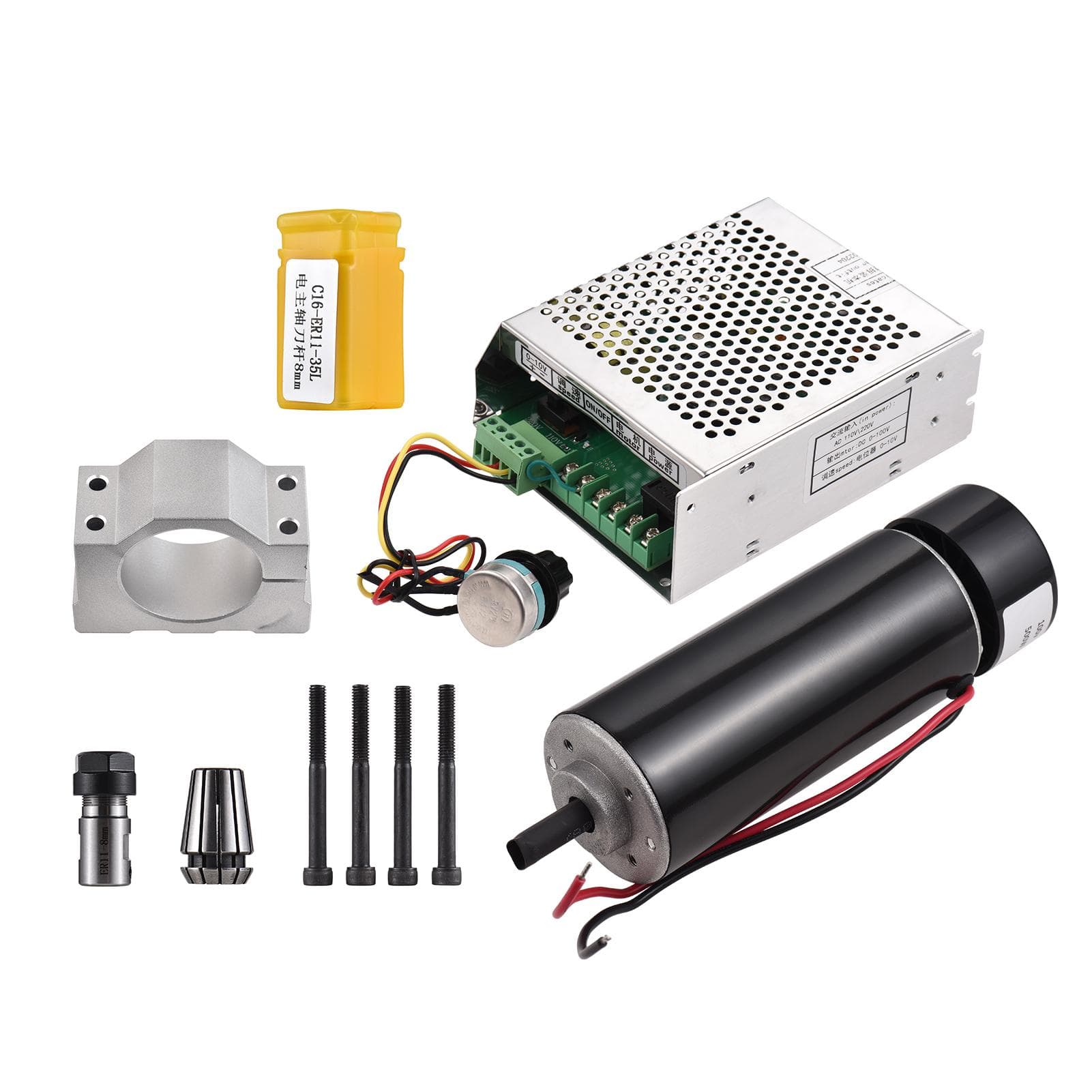 500W CNC Brushed Spindle Kit Engraving Machine Spindle 500W Motor Kit ER11 MACH3 Power Supply silver