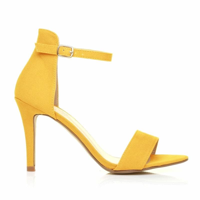 Ladies Womens Suede Mid High Heel Sandal Peep Toe Summer Casual Ankle Strap Shoes shoe 36 yellow