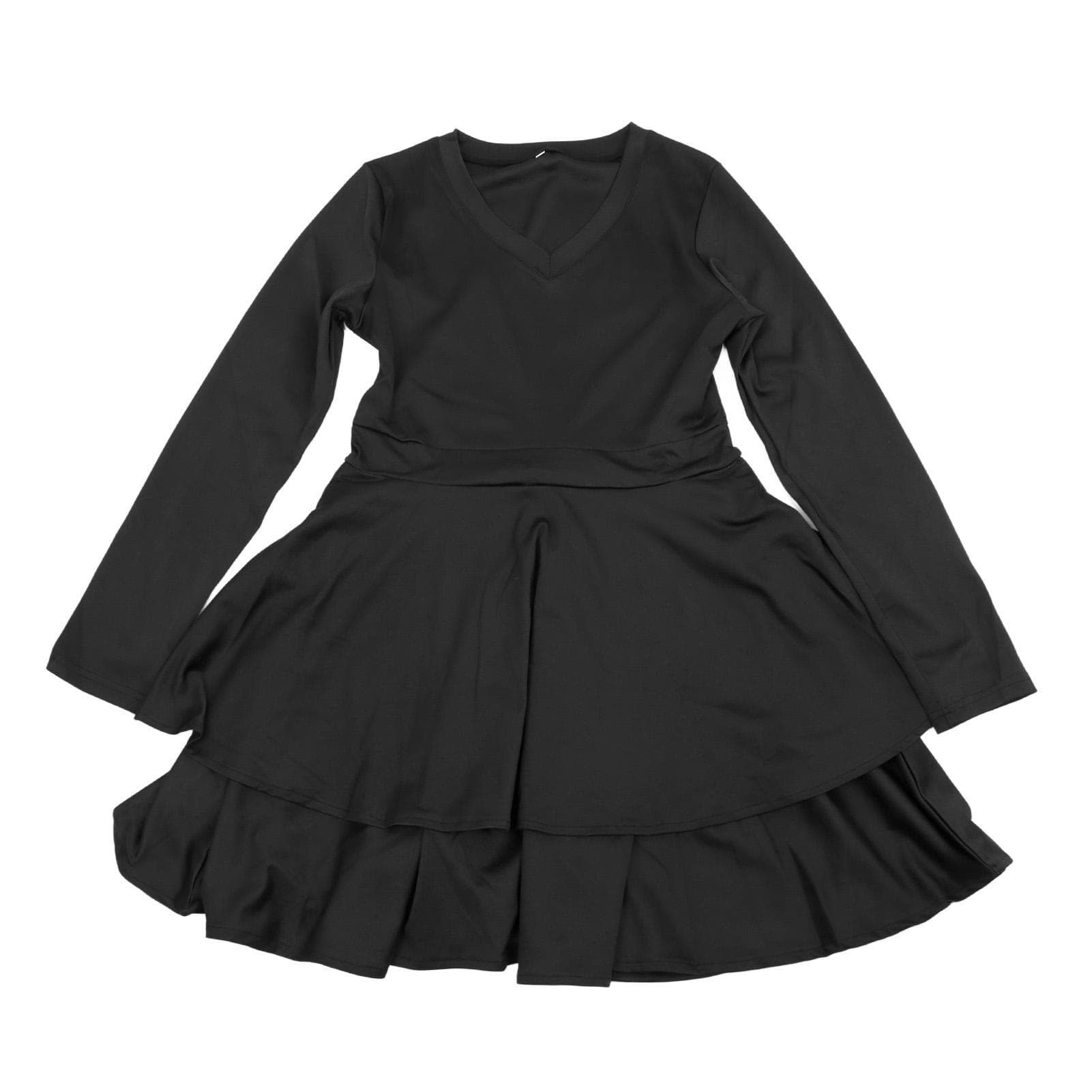 Women Casual Long Sleeve V Neck Dress Summer Fashion Elegant Ruffle Hem Women Long Sleeve Mini M(for 4-6.5kg) black