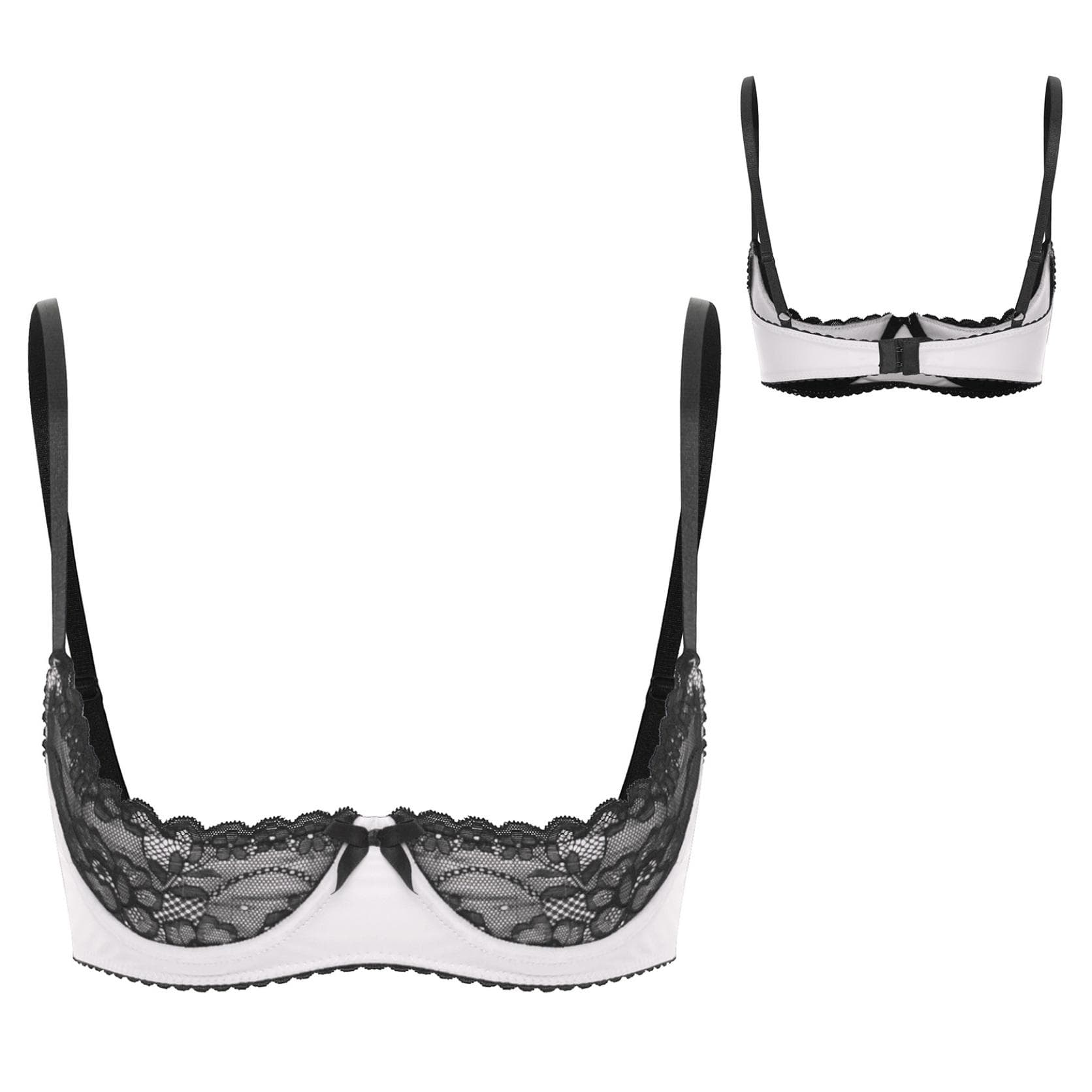 Women Plus Size Lace Trim Underwire 1/4 Cup Open Front Bra Top Push Up Shelf Balconette Brassiere Corset Underwear 5XL white