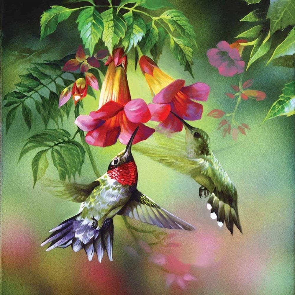 Diamond Painting Bird Flower Landscape Painting Hummingbird Round Diamond Embroidery Wall Sticker 30x30CM