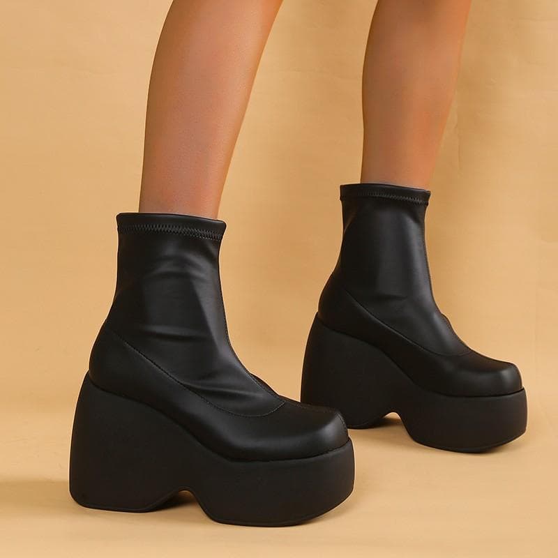 Gothic Style Sexy Elegant Chunky Platform Women Ankle Boots Walking Comfy Woman Shoes Platform Shoes 37 black